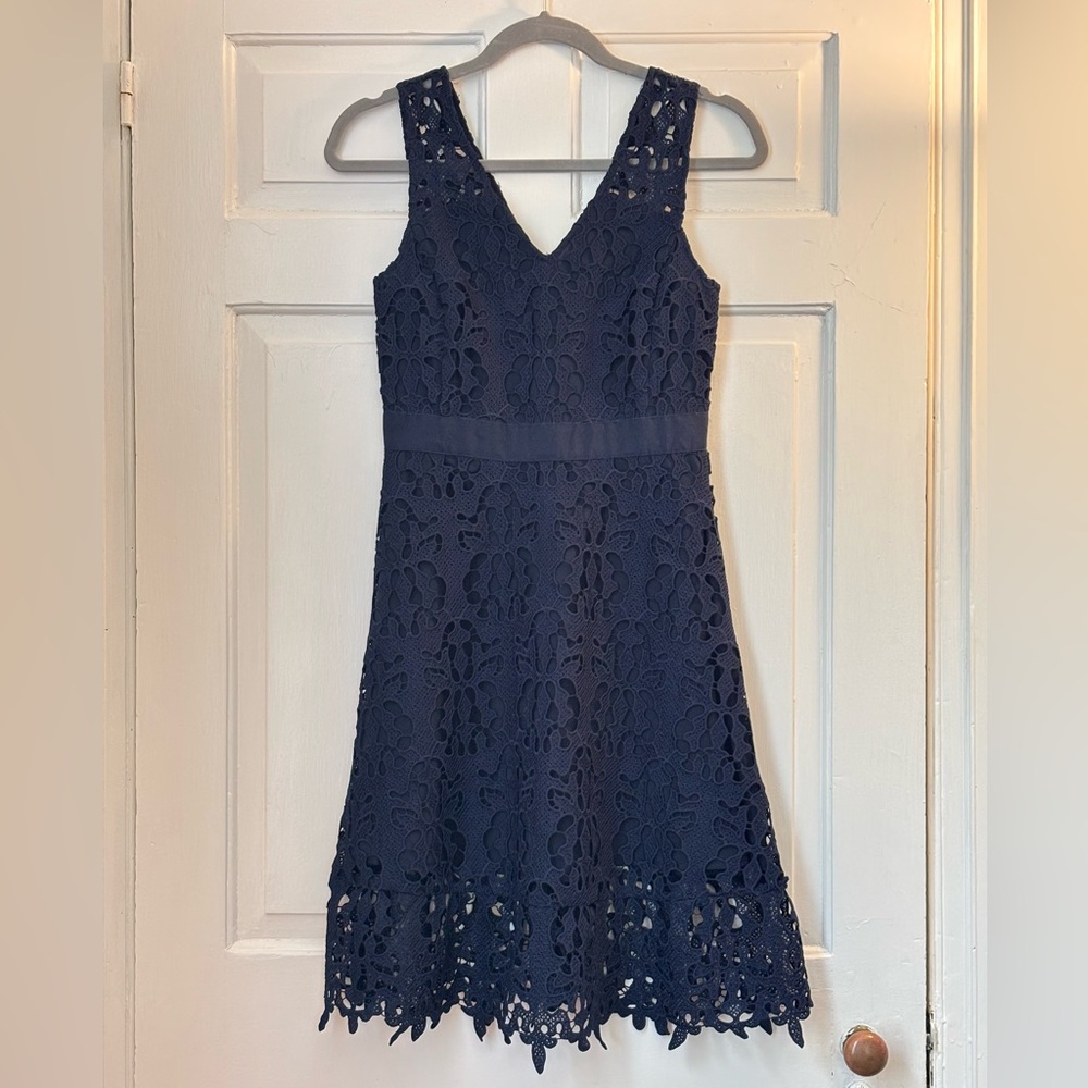 Banana Republic Factory Navy Lace V Neck Midi Dress, size 0